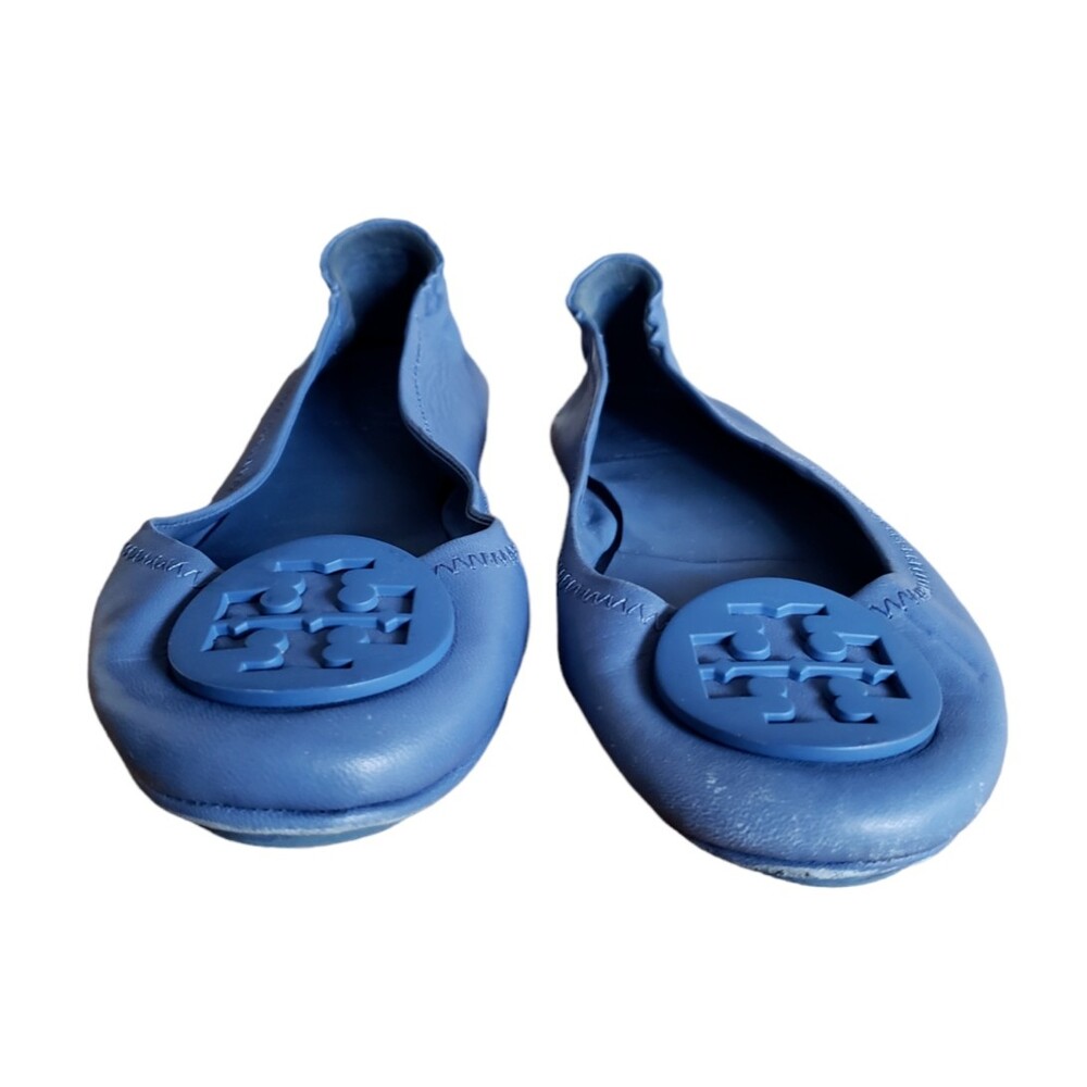 Tory Burch Minnie Travel Ballet Flats Blue leather ballet Shoes Women's Size 6